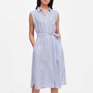 New Banana Republic Blue Striped Midi TENCEL Shirt Dress Sz 16